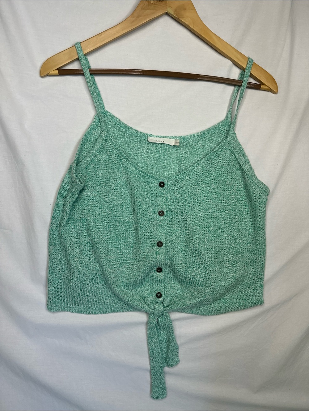Lush Mint Green Knit Button-Front Tie-Detail Camisole
